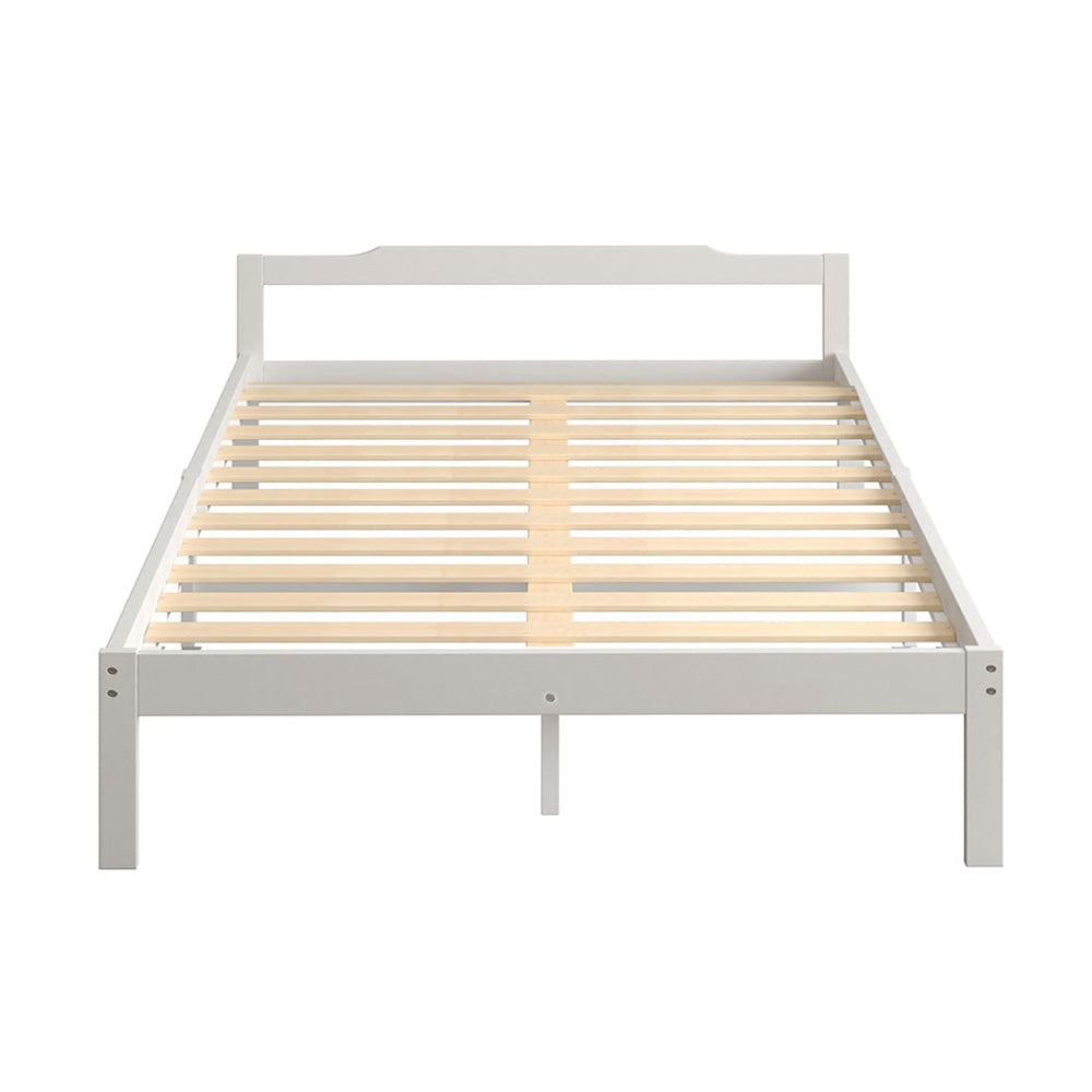 Levede Wooden Bed Frame Double Size Mattress Base Solid Timber Pine Wood White Fast shipping On sale