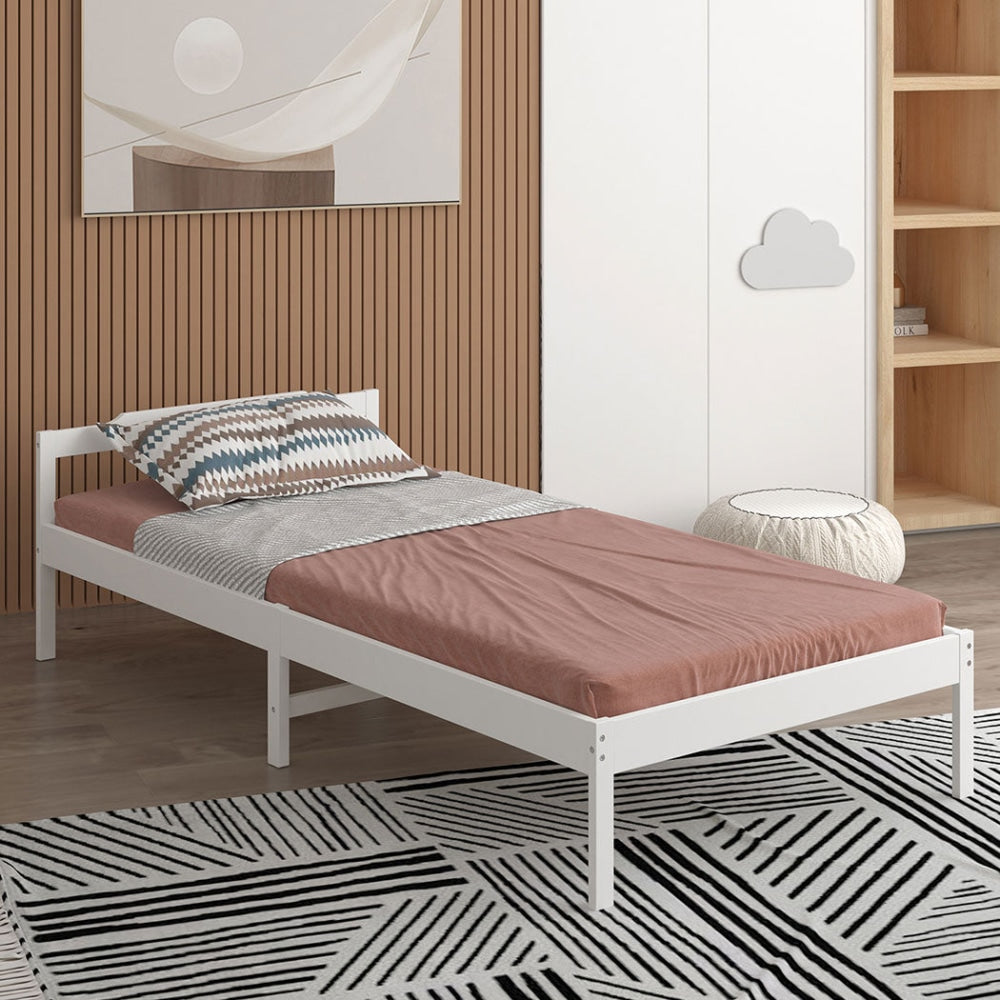 Levede Wooden Bed Frame King Single Mattress Base Solid Timber Pine Wood White Fast shipping On sale