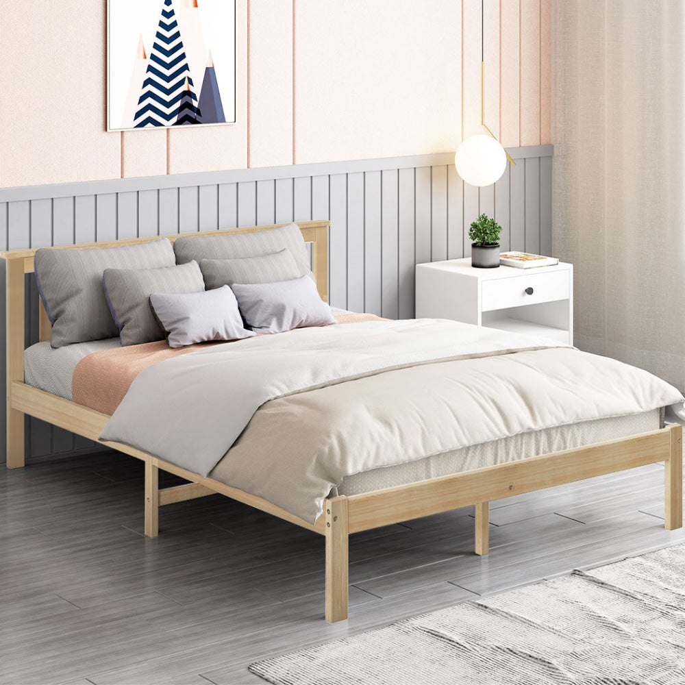 Levede Wooden Bed Frame Queen Full Size Mattress Base Timber Natural Fast shipping On sale