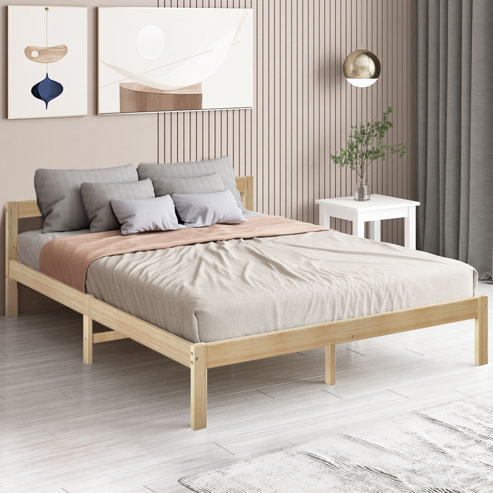 Levede Wooden Bed Frame Queen Size Mattress Base Solid Timber Pine Wood Natural Fast shipping On sale