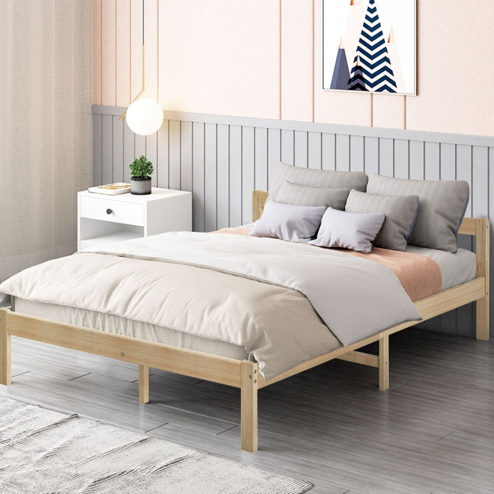 Levede Wooden Bed Frame Queen Size Mattress Base Solid Timber Pine Wood Natural Fast shipping On sale