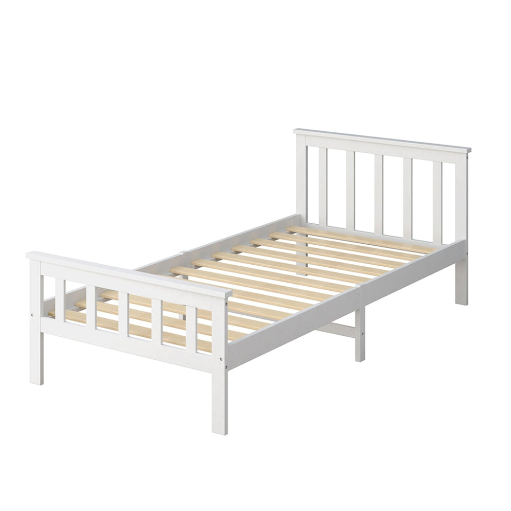 Levede Wooden Bed Frame Single Size Mattress Base Solid Pine Wood White Fast shipping On sale