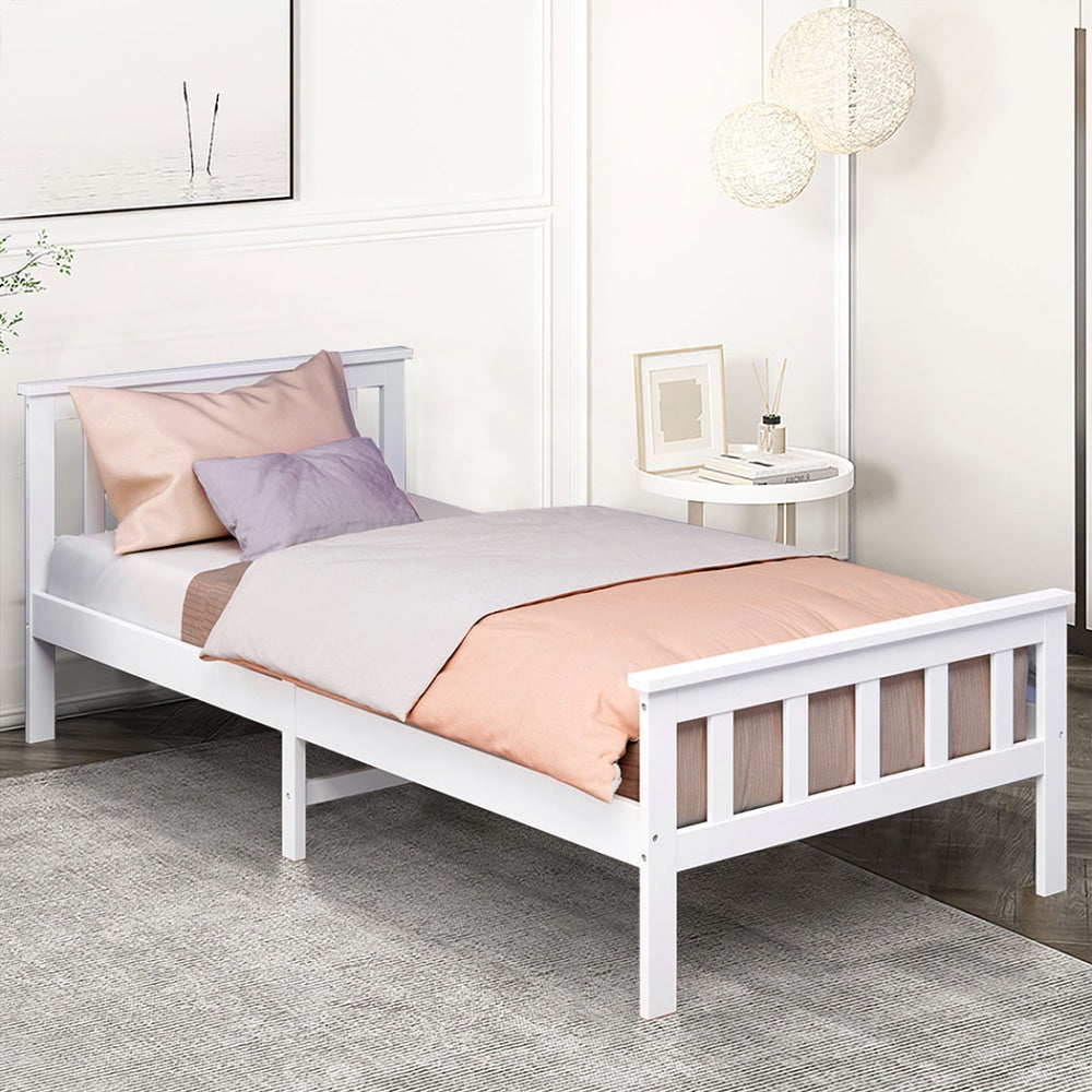 Levede Wooden Bed Frame Single Size Mattress Base Solid Pine Wood White Fast shipping On sale