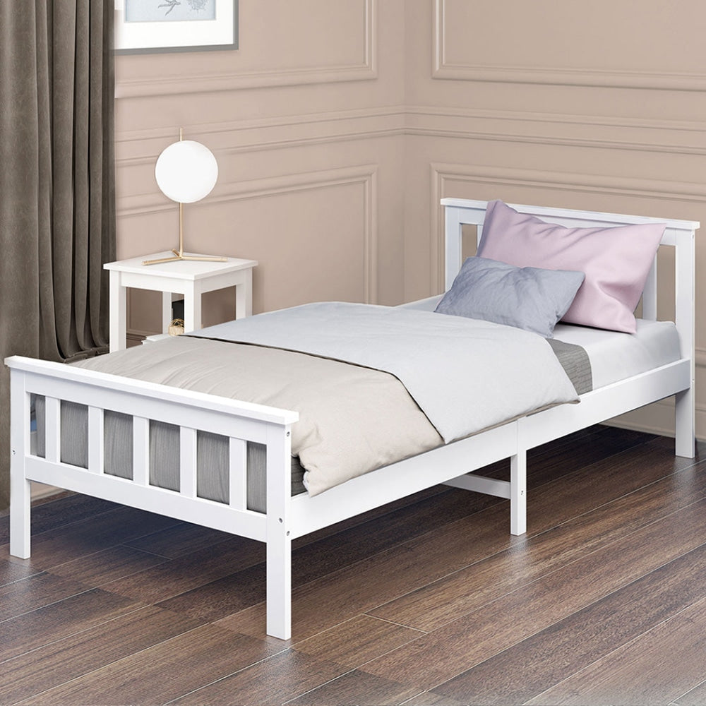 Levede Wooden Bed Frame Single Size Mattress Base Solid Pine Wood White Fast shipping On sale