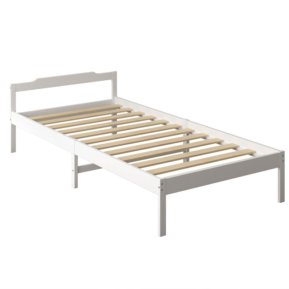 Levede Wooden Bed Frame Single Size Mattress Base Solid Timber Pine Wood White Fast shipping On sale