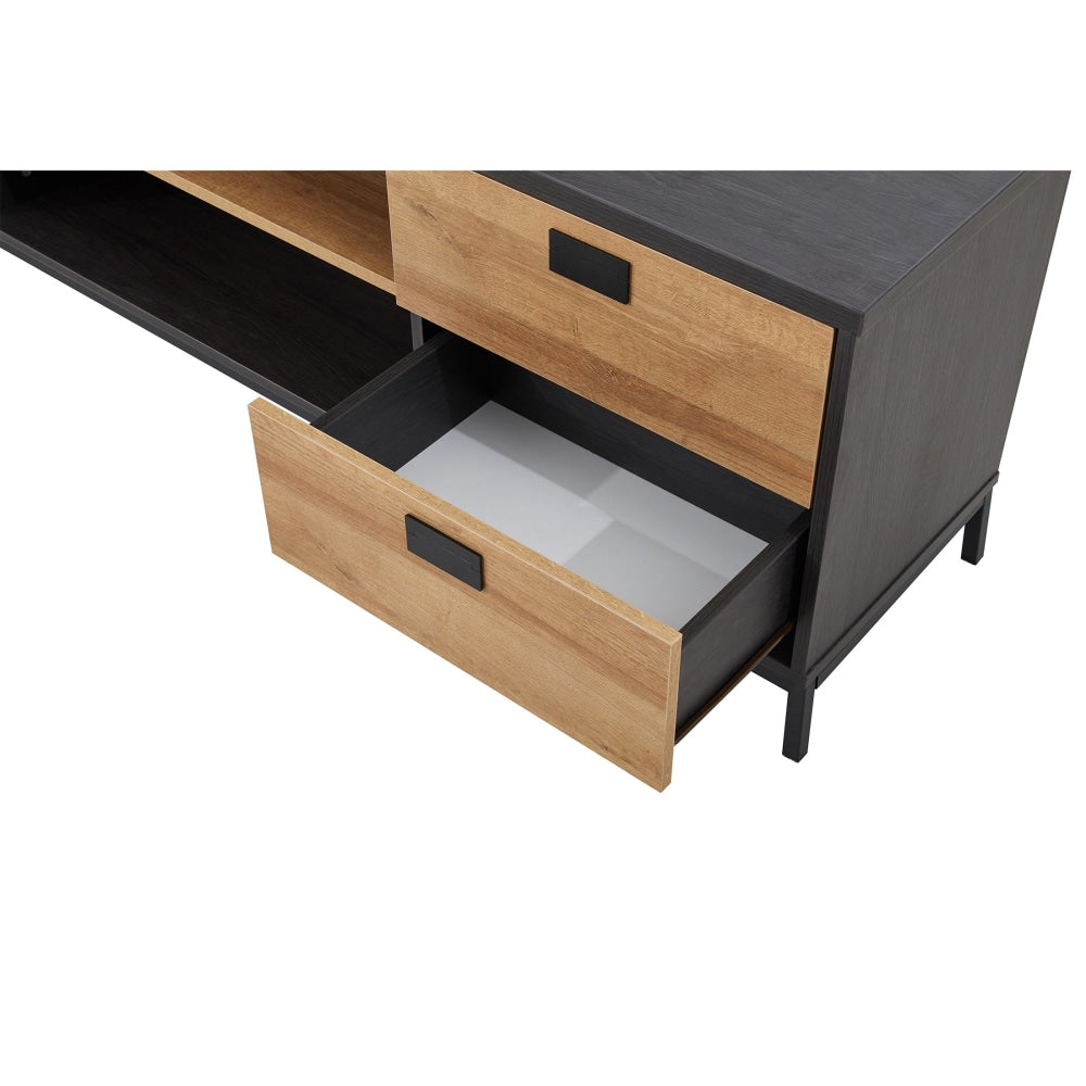 Lily Modern Classic TV Stand Entertainment Unit W/ Storage 180cm - Oak & Black Fast shipping On sale