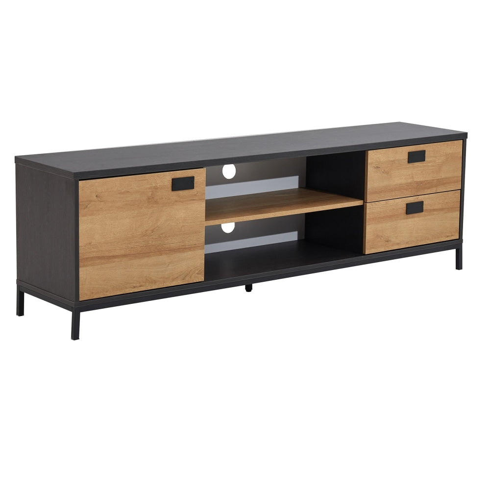 Modern Classic TV Stand Entertainment Unit W/ Storage 180cm - Oak & Black Fast shipping On sale