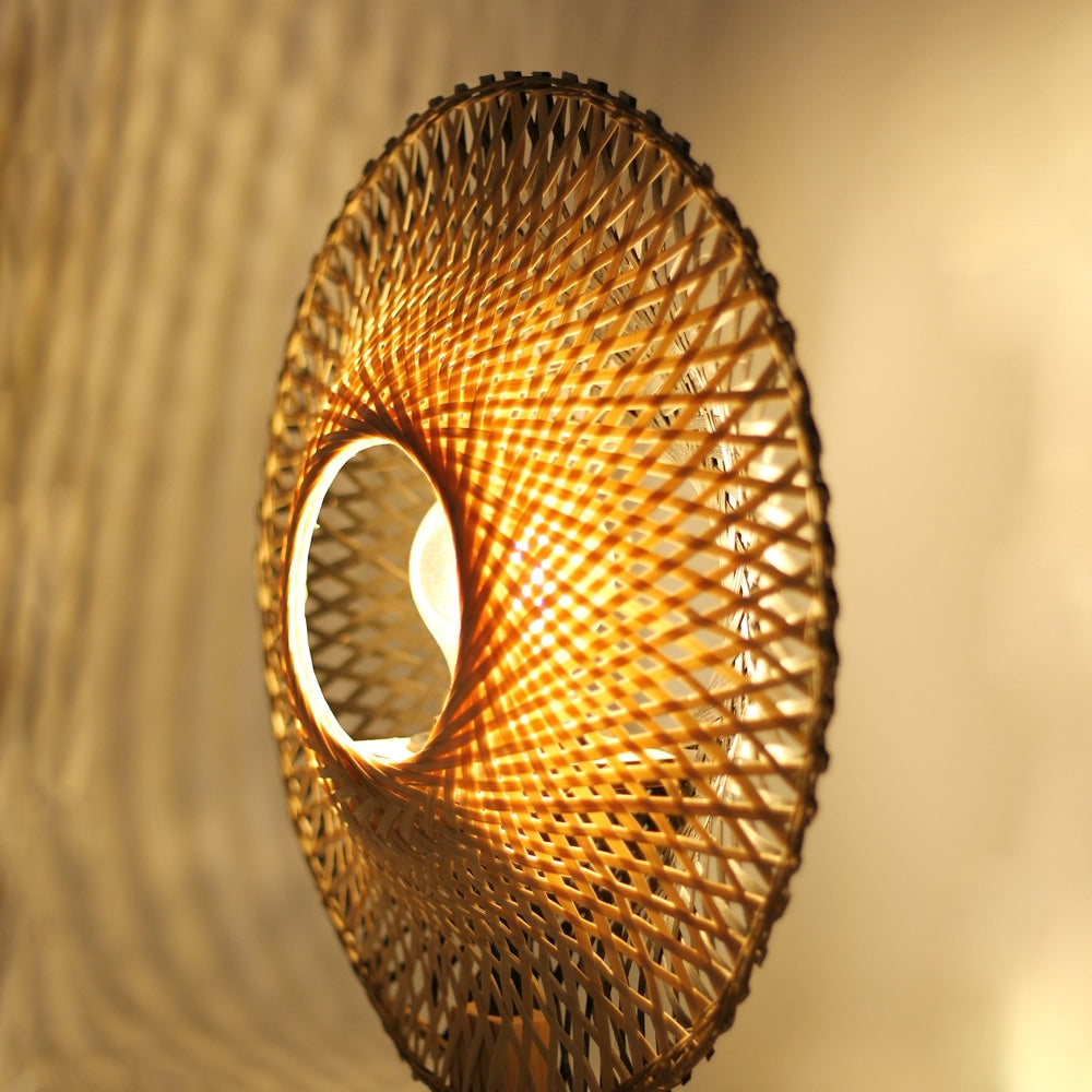 Linda Toroidal Circular Shape Bamboo Table Lamp Light Black Natural Fast shipping On sale