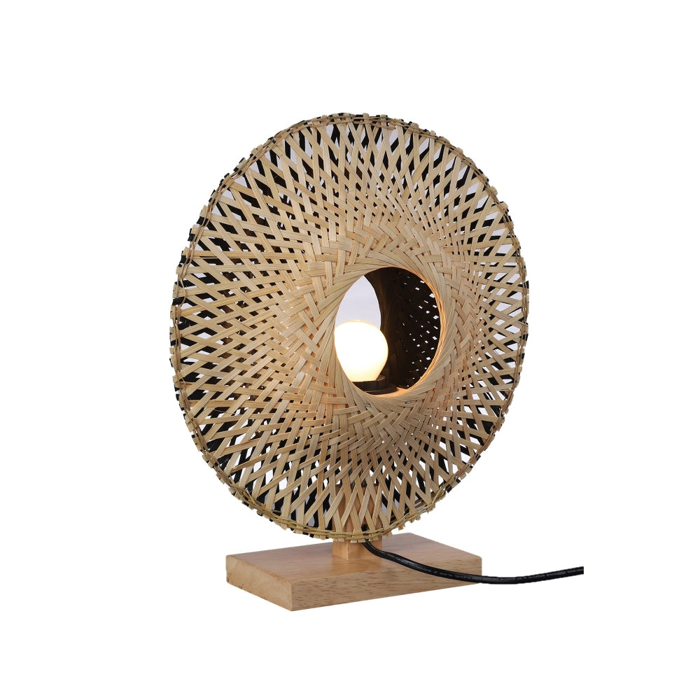 Linda Toroidal Circular Shape Bamboo Table Lamp Light Black Natural Fast shipping On sale