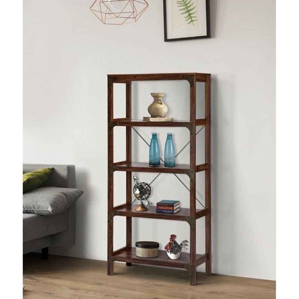 Logan 5 Shelf Bookcase Display Wooden Storage Cabinet - Walnut Fast shipping On sale