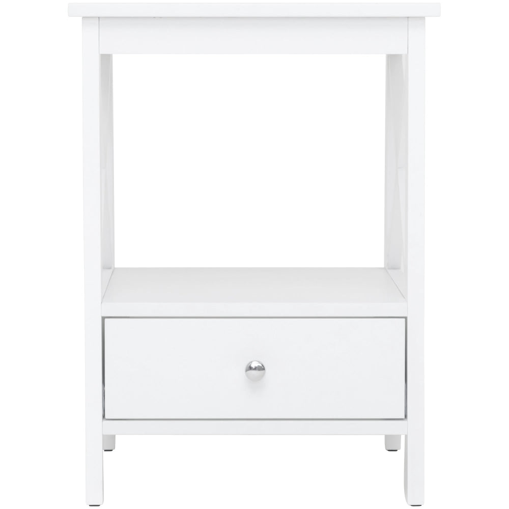 Lorena Open Shelf Low 1-Drawer Bedside Nightstand Side Table - White Fast shipping On sale