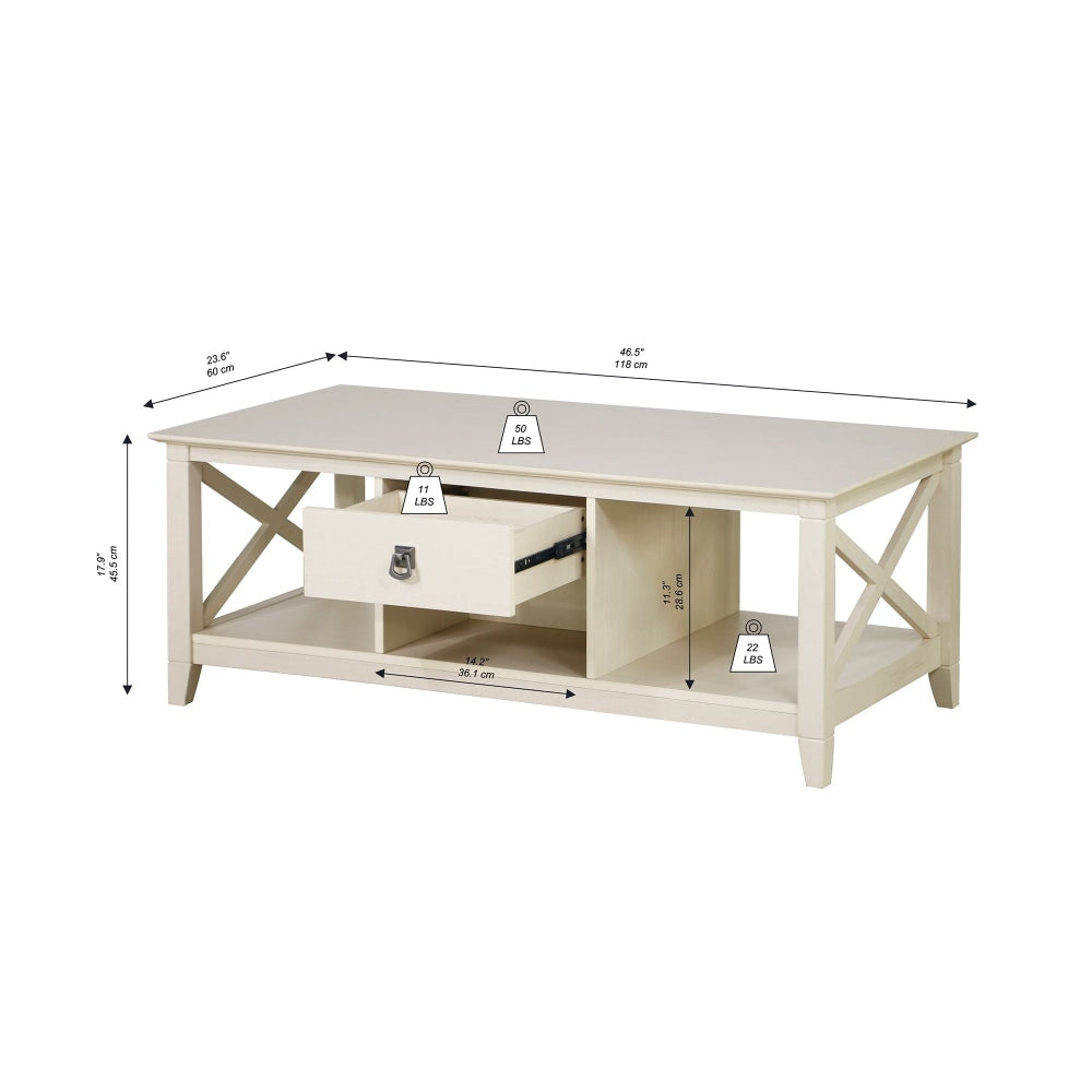 Lorrel Modern Minimalist Rectangular Wooden Coffee Table - Antique white Fast shipping On sale