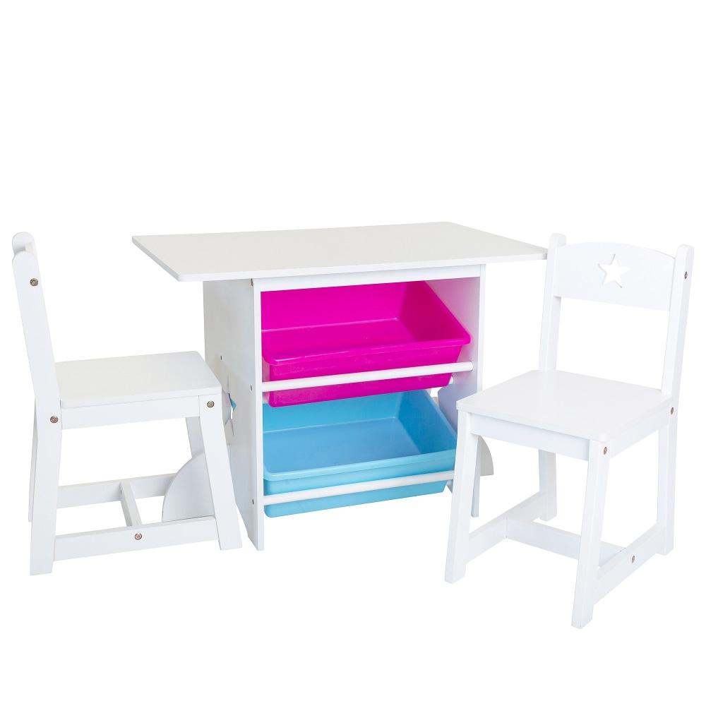 Lotus Kids Table and Chair Set W/ Large Storage Bins - White Furniture Fast shipping On sale