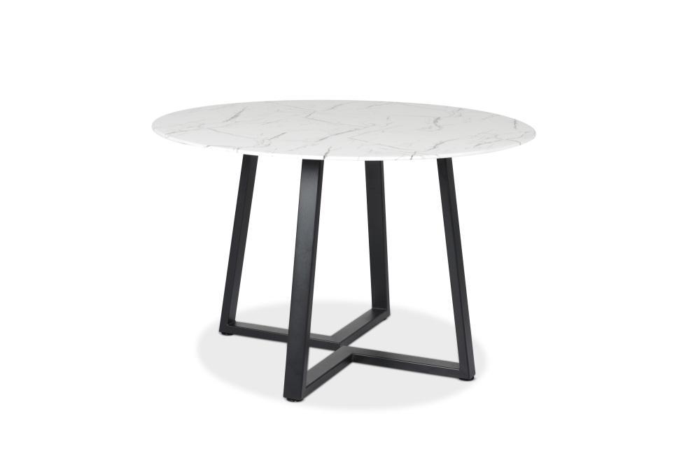 Lou Round Dining Table With Marble Effect 120cm - Black Metal Frame White Amore Fast shipping On sale