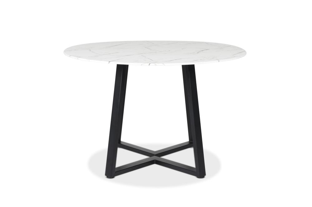 Lou Round Dining Table With Marble Effect 120cm - Black Metal Frame White Amore Fast shipping On sale