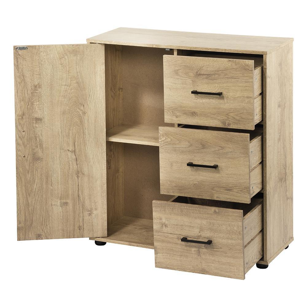 Lovisa Low Cupboard Sideboard Buffet Unit Storage Cabinet W/ 3-Drawers - Oak & Fast shipping On sale