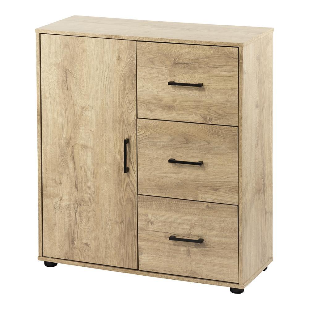 Lovisa Low Cupboard Sideboard Buffet Unit Storage Cabinet W/ 3-Drawers - Oak & Fast shipping On sale