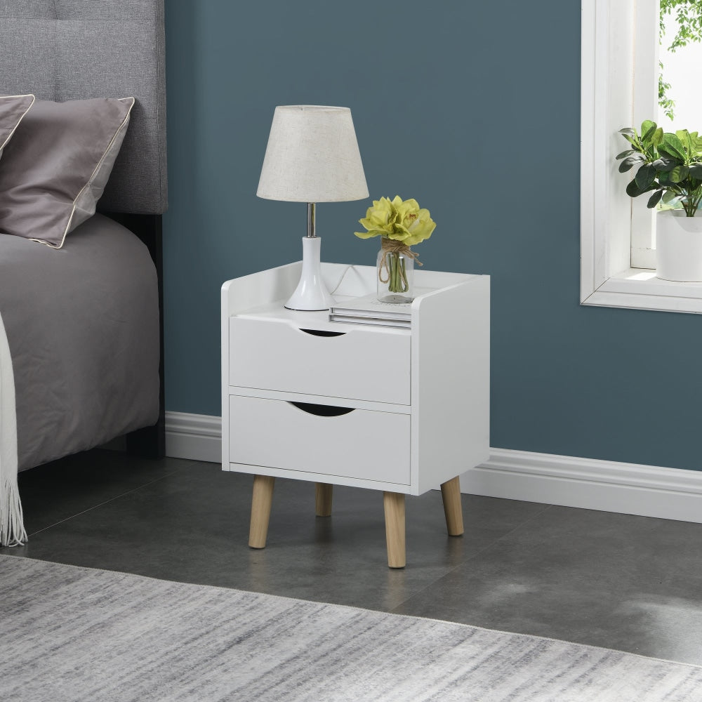 Lovro Modern Nightstand Bedside Table W/ 2-Drawers - White/Oak Fast shipping On sale