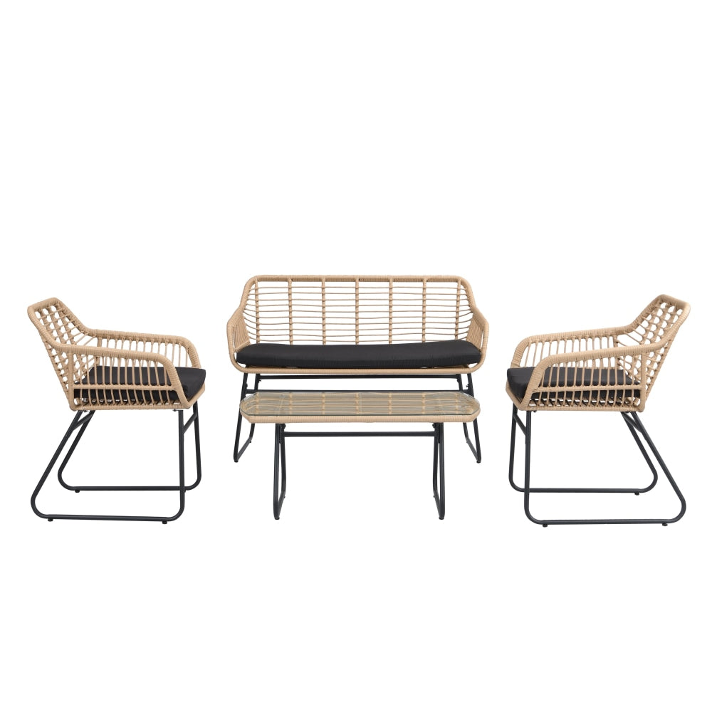 Luca Set of 4 PE Wicker Outdoor Sofa Lounge Setting W/ Coffee Table - Natural/Grey Sets Fast shipping On sale