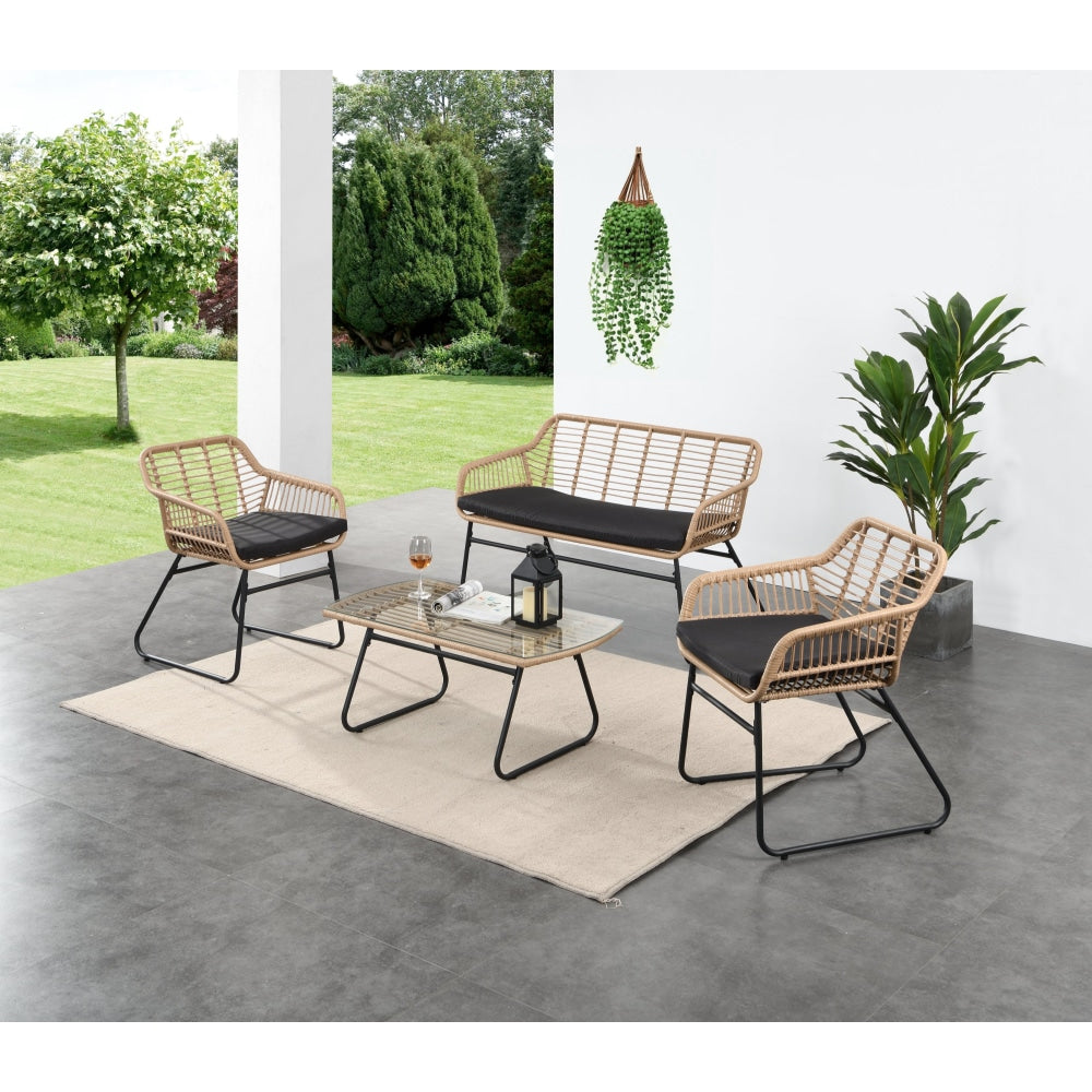 Luca Set of 4 PE Wicker Outdoor Sofa Lounge Setting W/ Coffee Table - Natural/Grey Sets Fast shipping On sale