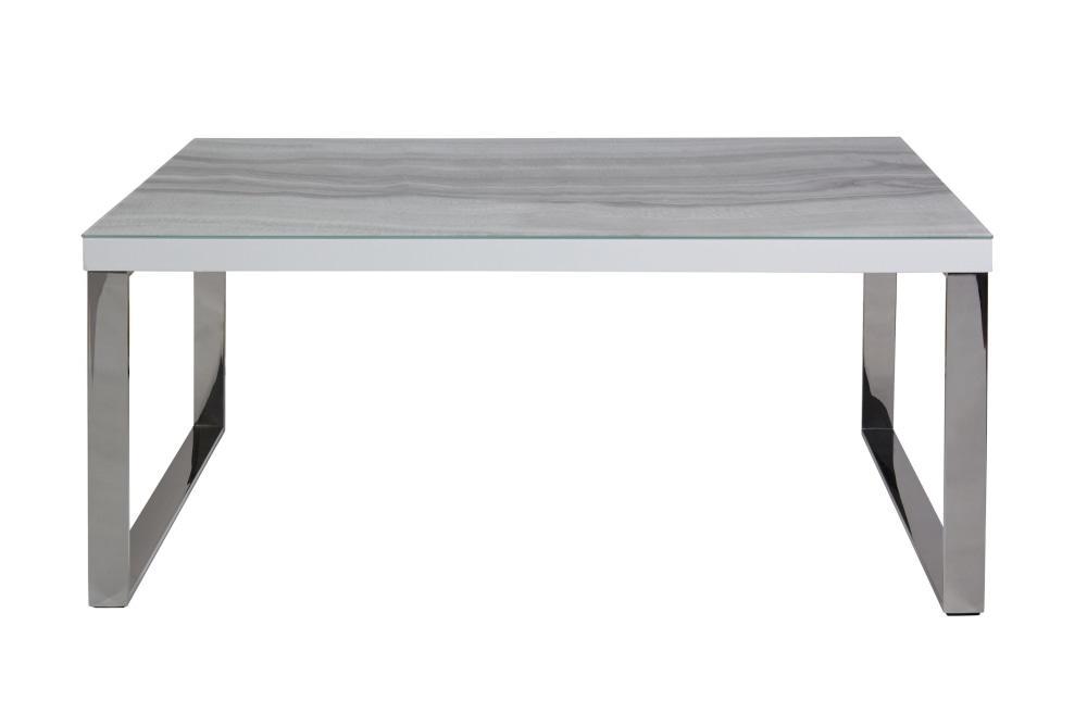 Lucas Rectangular Coffee Table - Chrome Frame - Tempered Glass Top - Calacatta Marble Fast shipping On sale