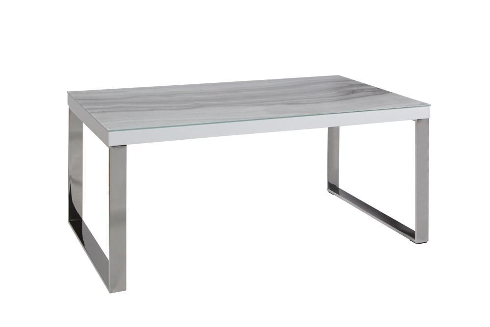 Lucas Rectangular Coffee Table - Chrome Frame - Tempered Glass Top - Calacatta Marble Fast shipping On sale
