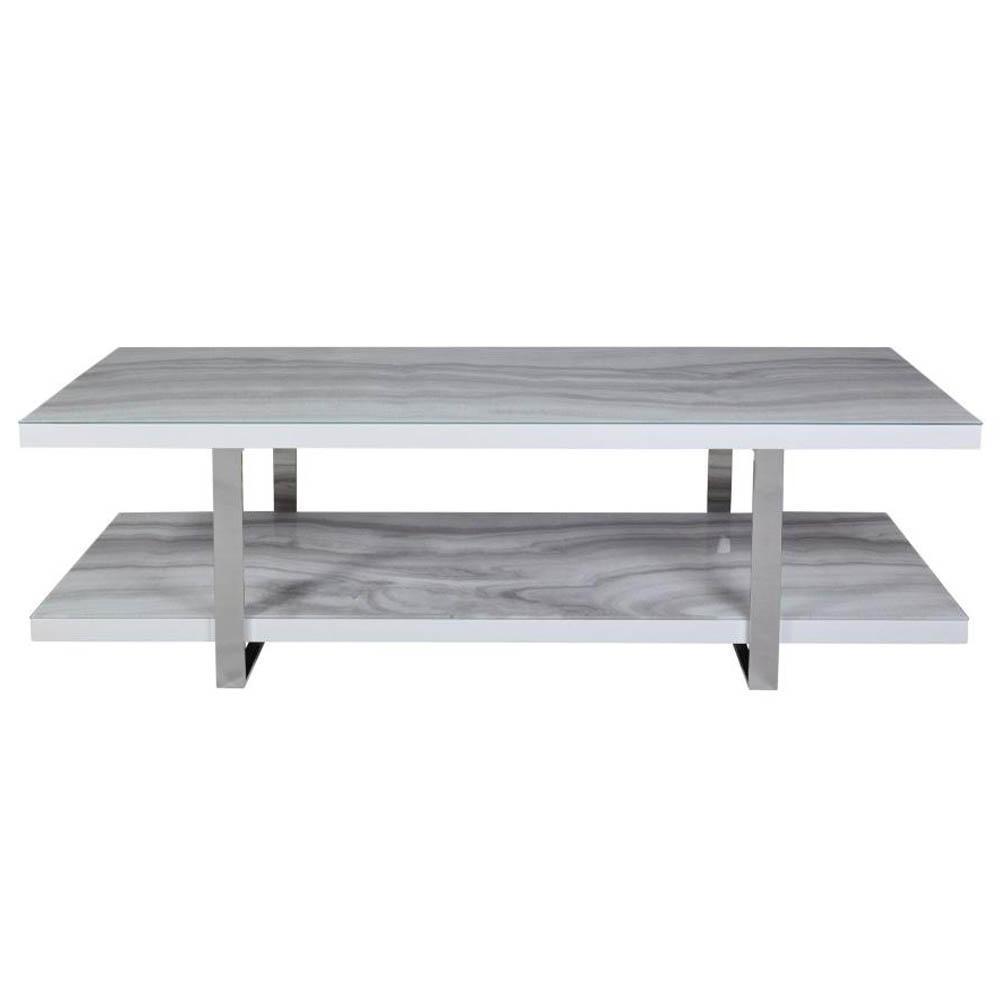 Lucas TV Stand Cabinet Entertainment Unit - Chrome Frame - Tempered Glass Top - Calacatta Marble Fast shipping On sale