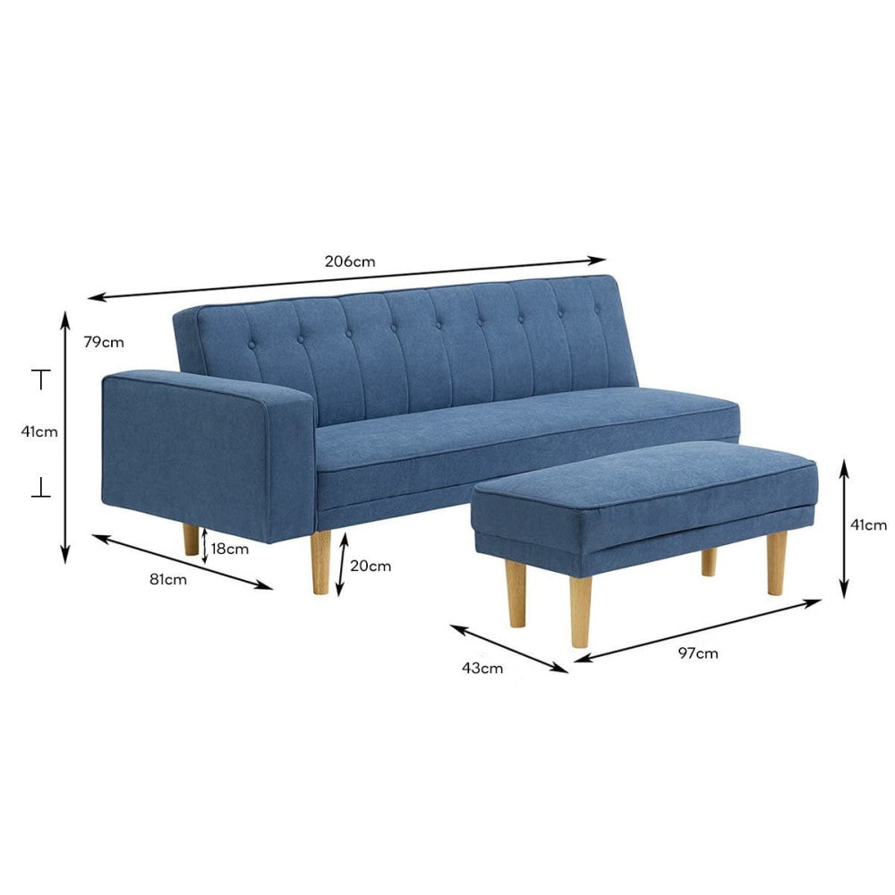 Lucia Modern 3-Seater Velvet Fabric Lounge Sofa W/ Ottoman - Storm Blue Fast shipping On sale