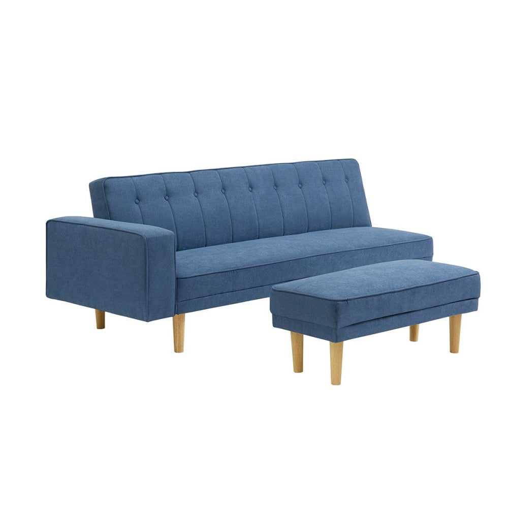 Lucia Modern 3-Seater Velvet Fabric Lounge Sofa W/ Ottoman - Storm Blue Fast shipping On sale