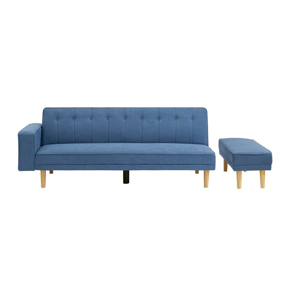 Lucia Modern 3-Seater Velvet Fabric Lounge Sofa W/ Ottoman - Storm Blue Fast shipping On sale