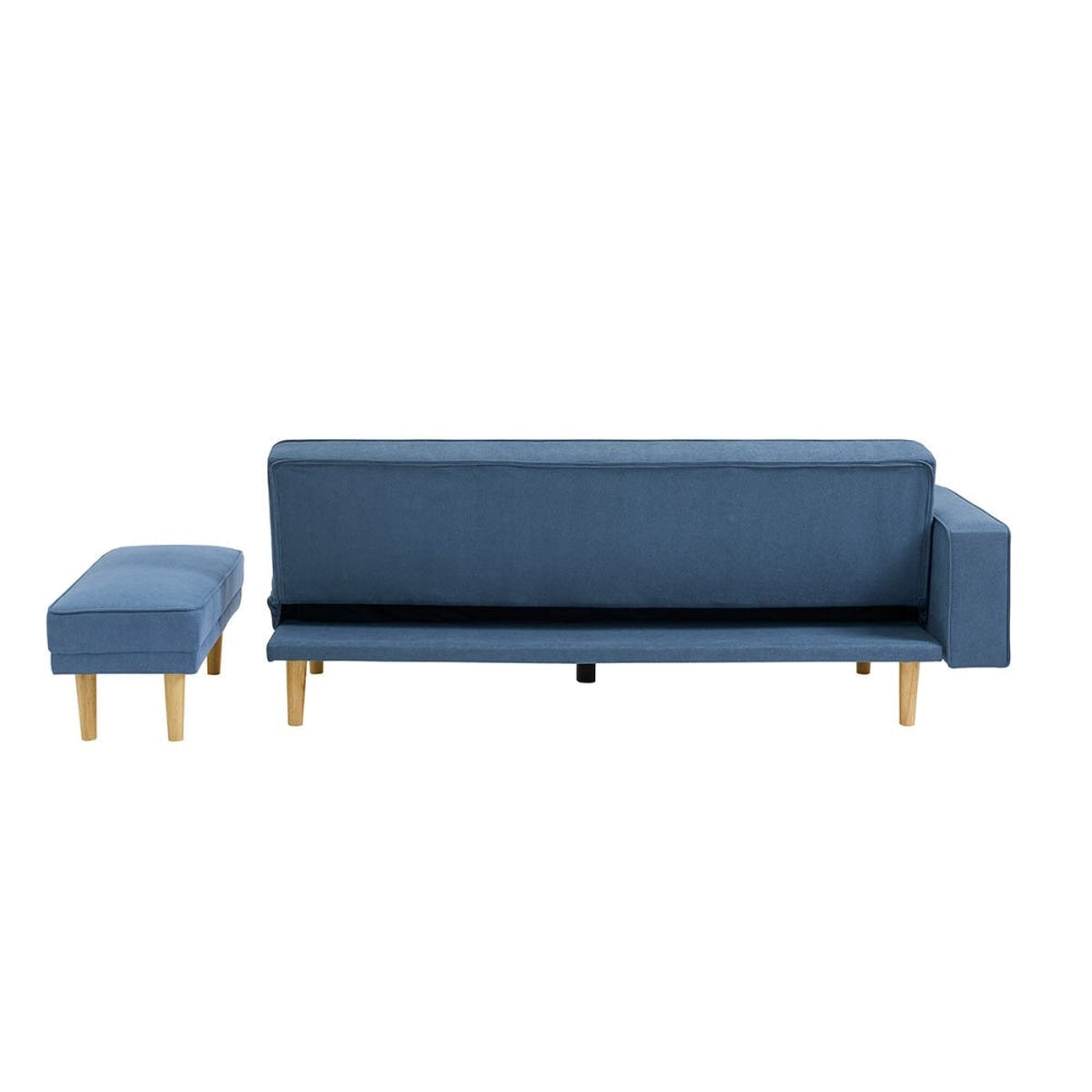 Lucia Modern 3-Seater Velvet Fabric Lounge Sofa W/ Ottoman - Storm Blue Fast shipping On sale