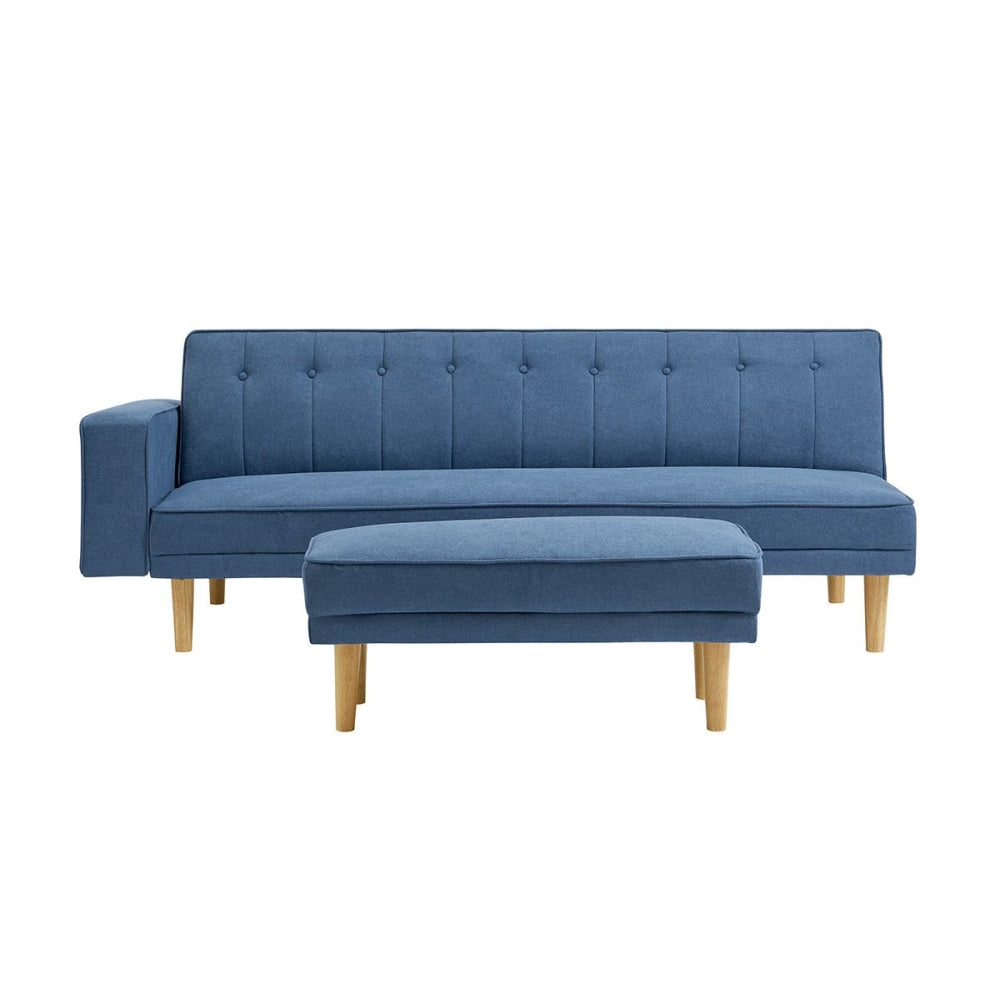 Lucia Modern 3-Seater Velvet Fabric Lounge Sofa W/ Ottoman - Storm Blue Fast shipping On sale