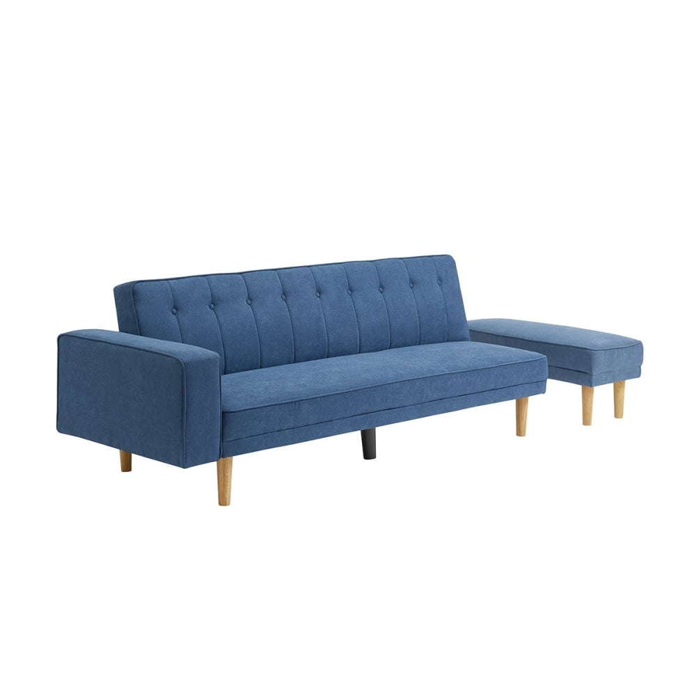 Lucia Modern 3-Seater Velvet Fabric Lounge Sofa W/ Ottoman - Storm Blue Fast shipping On sale