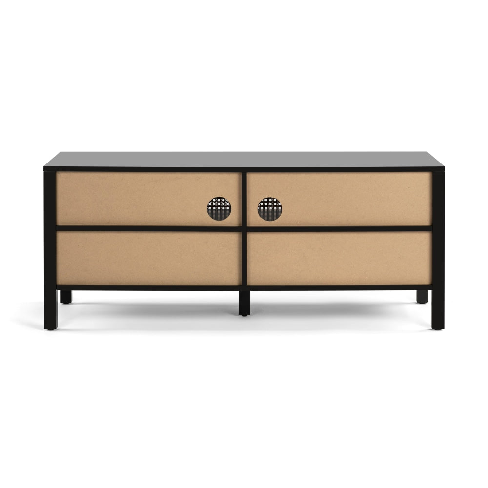 Lucien Lowline Entertainment Unit TV Stand W/ 2-Sliding Doors 116cm - Black/Rattan Fast shipping On sale