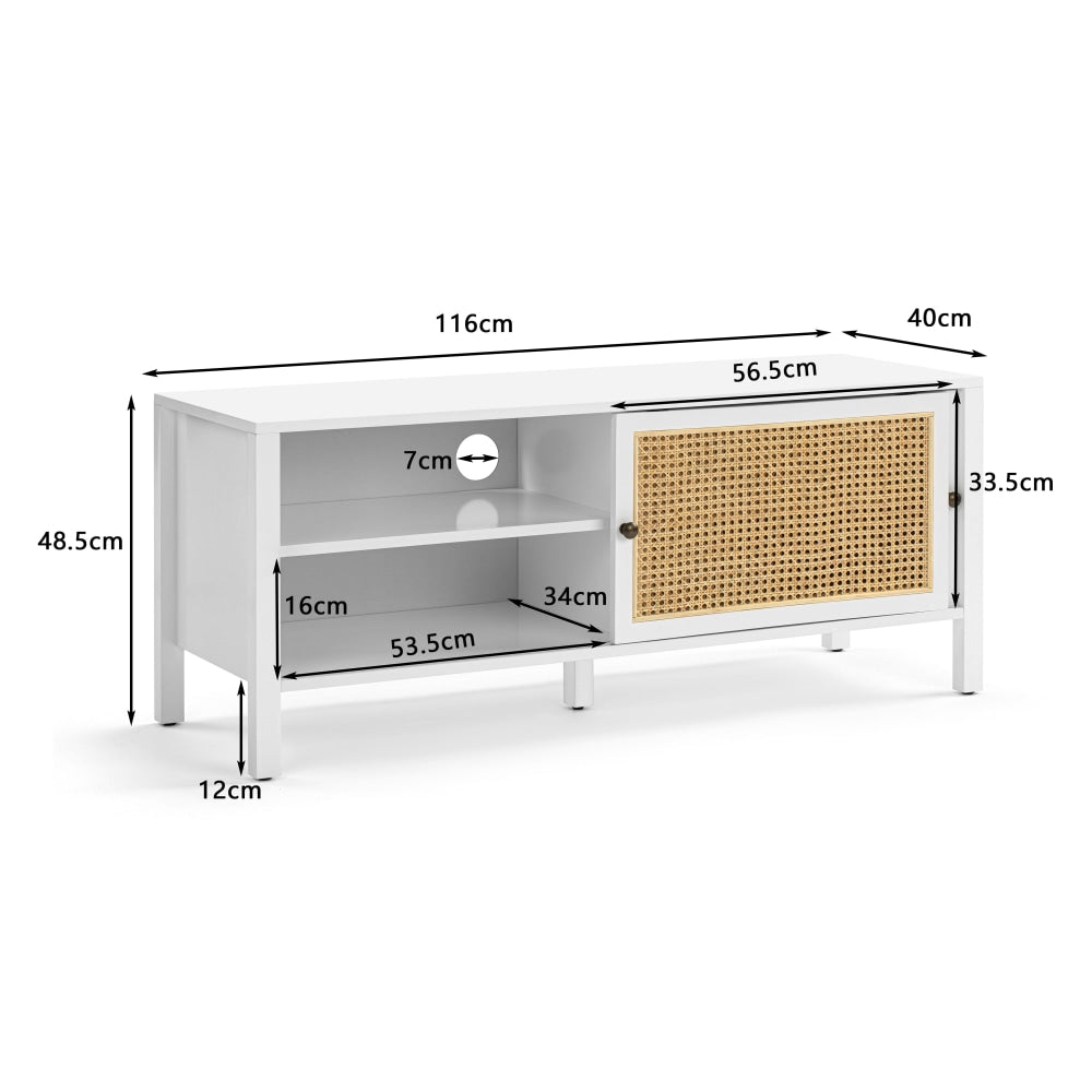 Lucien Lowline Entertainment Unit TV Stand W/ 2-Sliding Doors 116cm - White/Rattan Fast shipping On sale