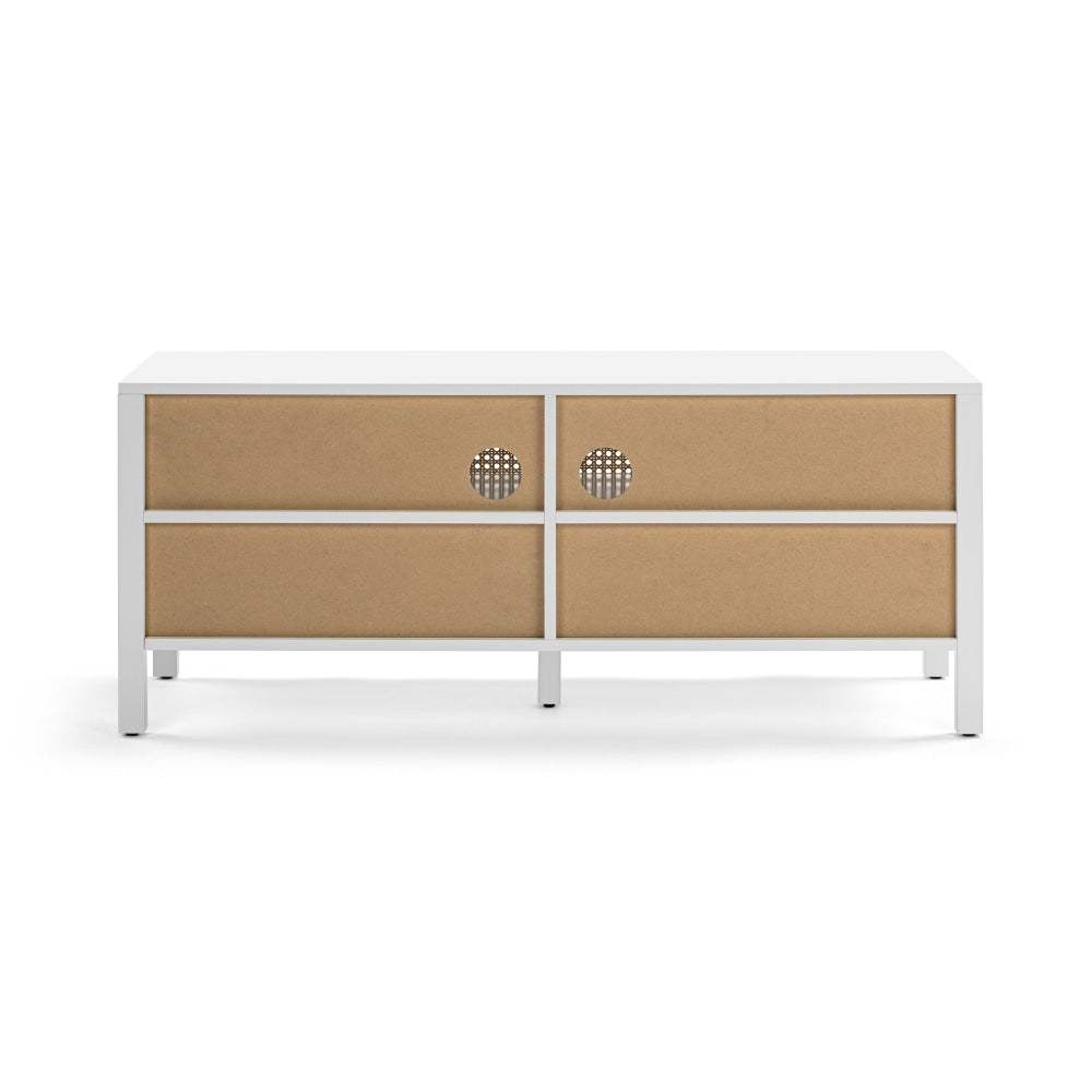 Lucien Lowline Entertainment Unit TV Stand W/ 2-Sliding Doors 116cm - White/Rattan Fast shipping On sale