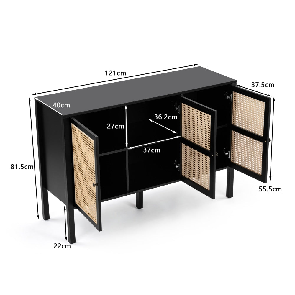 Lucien Sideboard Buffet Unit Storage Cabinet W/ 3-Doors - Black/Rattan & Fast shipping On sale