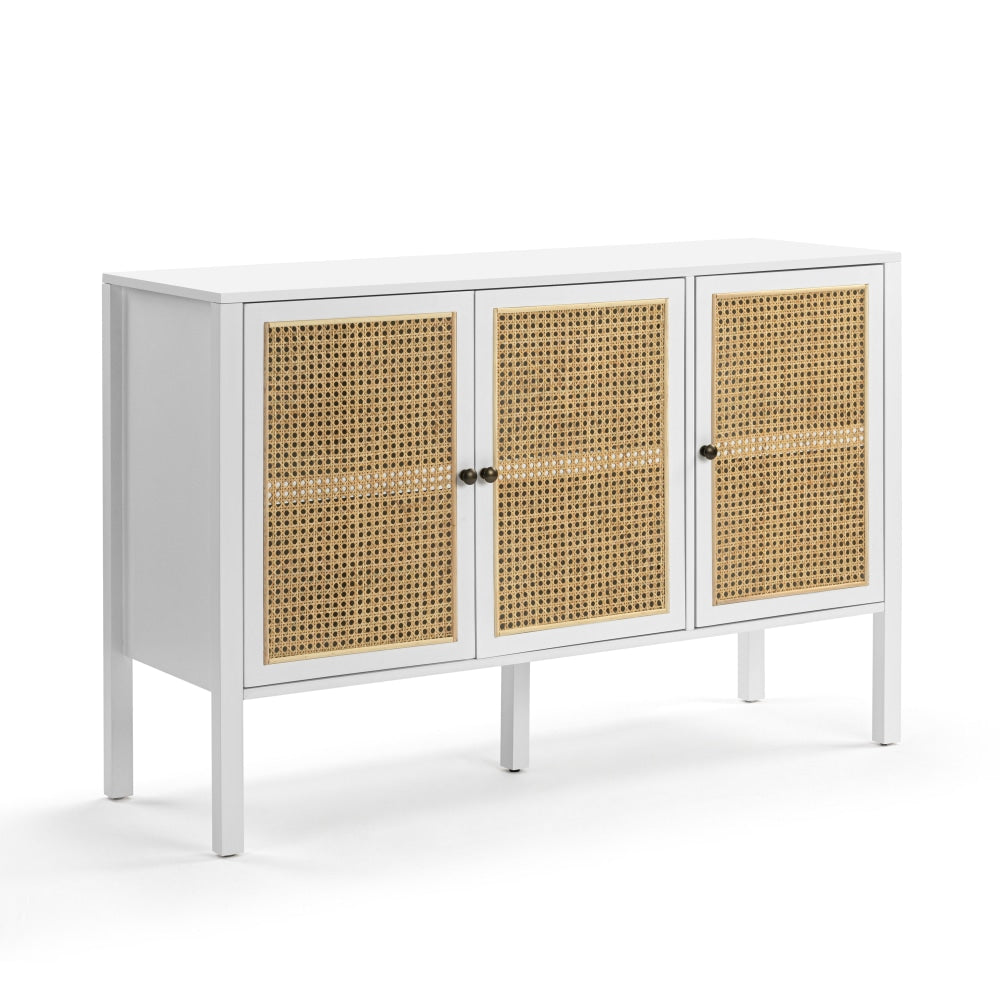 Lucien Sideboard Buffet Unit Storage Cabinet W/ 3-Doors - White/Rattan & Fast shipping On sale