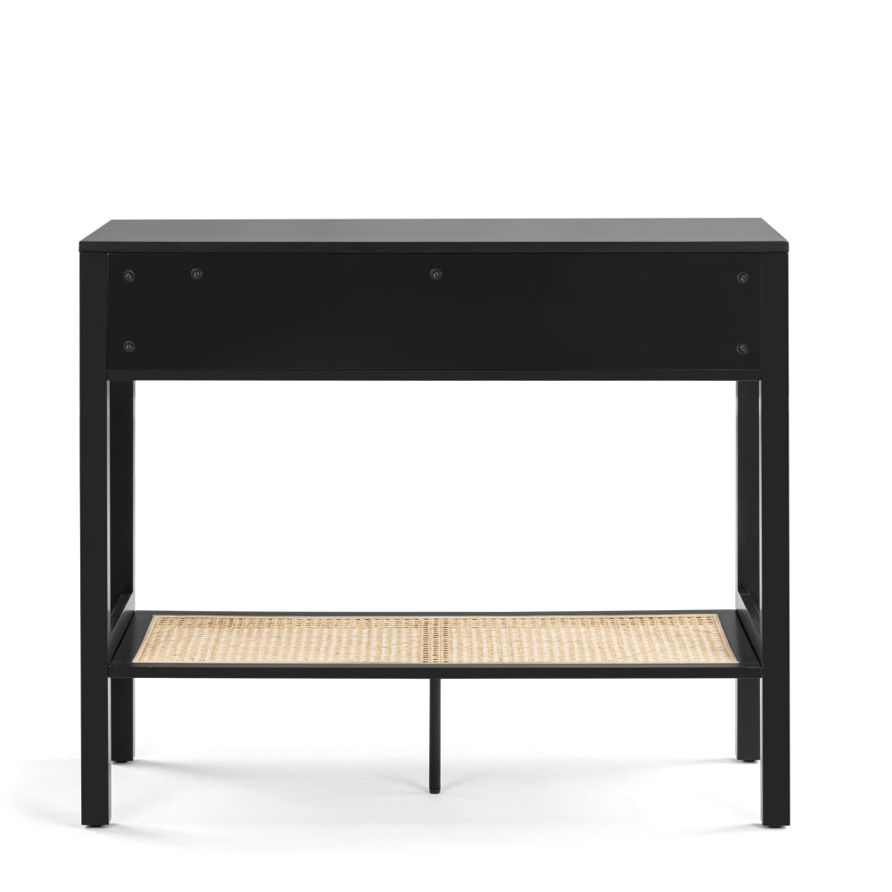 Lucien Wooden Hallway Console Hall Table W/ 2-Drawers - Black/Rattan Fast shipping On sale
