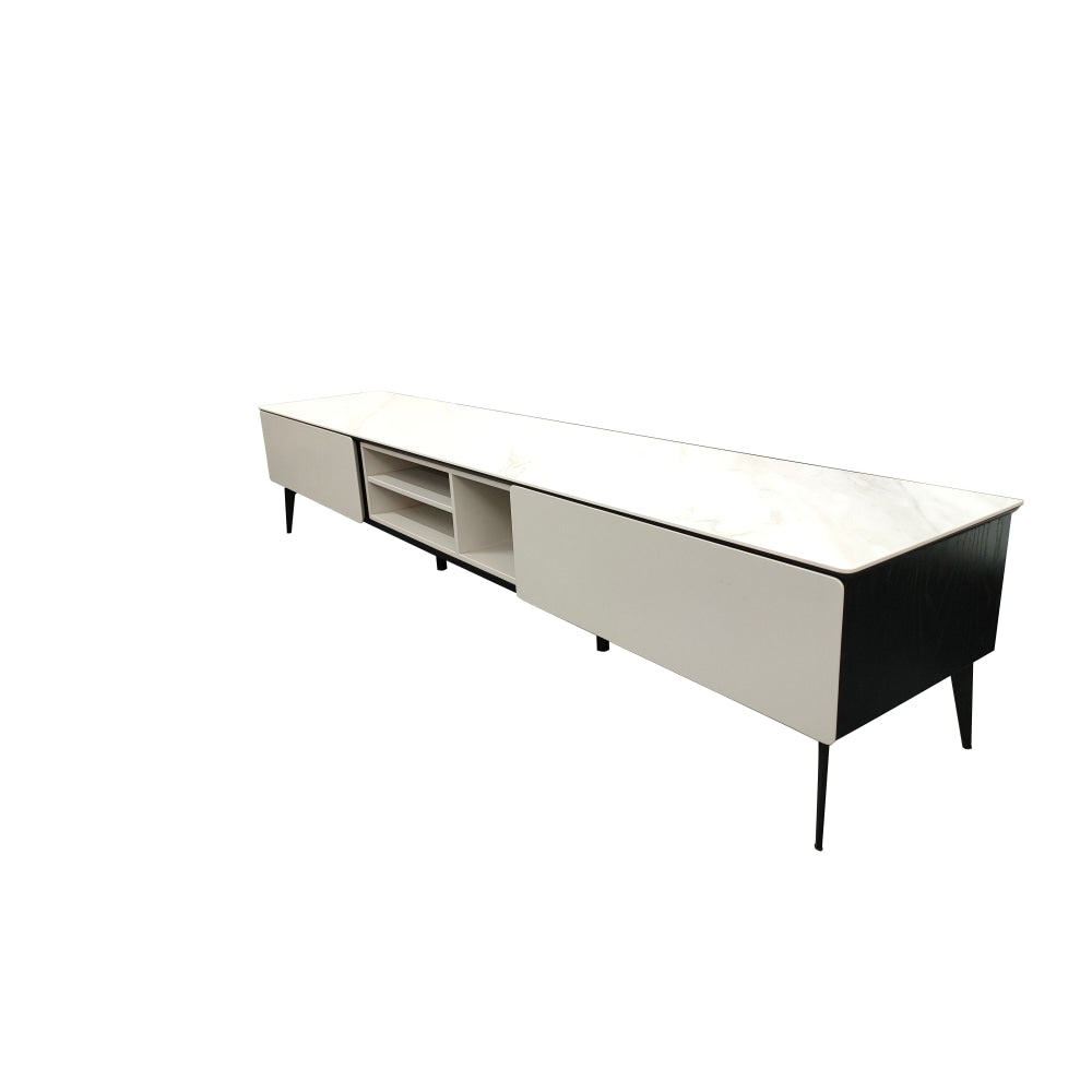 Lucinda Sintered Stone Lowline TV Stand Entertainment Unit 200cm - White Fast shipping On sale