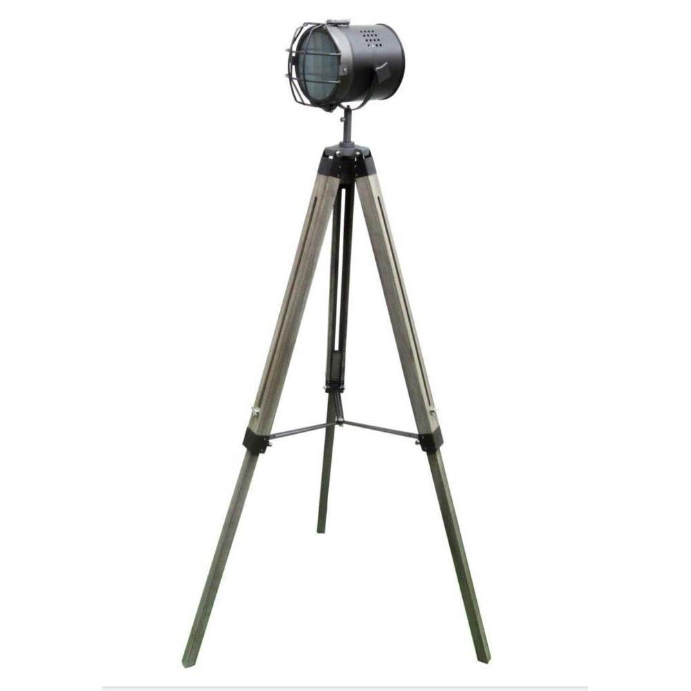 Lucy Classic Vintage Wooden Height Adjustable Tripod Floor Lamp - Steel Grey Fast shipping On sale