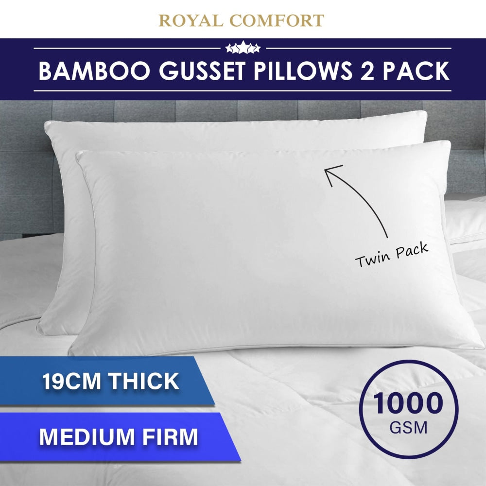 Luxury - Bamboo Gusset Pillow - Twin Pack Fast shipping On sale