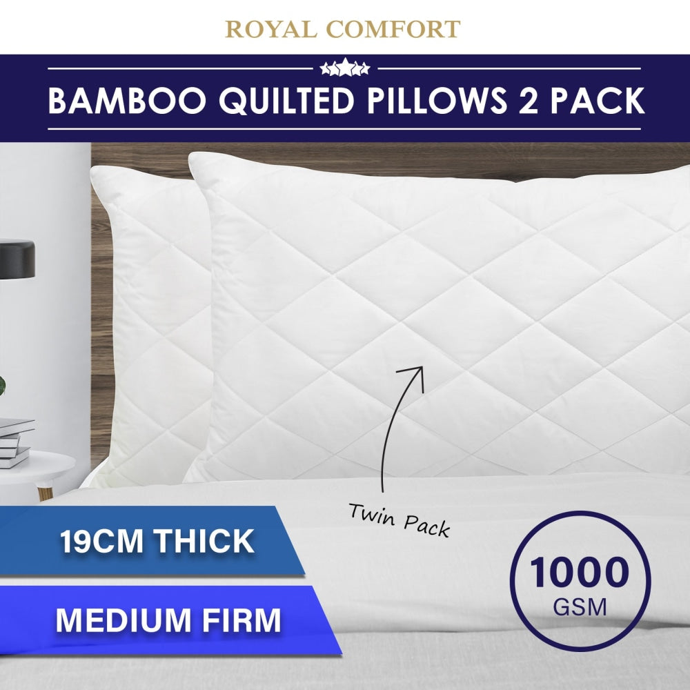 Luxury - Bamboo Quilted Pillow - Twin Pack Fast shipping On sale