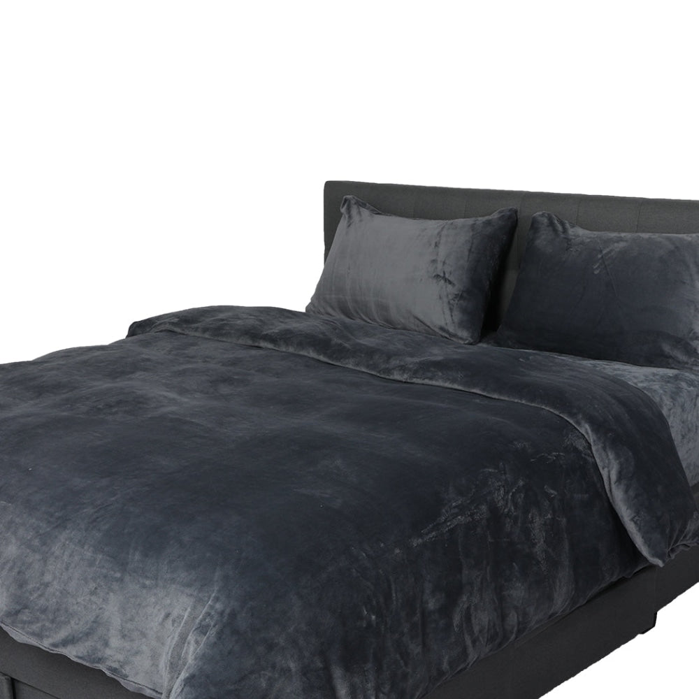 Luxury Flannel Quilt Cover with Pillowcase Dark Grey Double Fast shipping On sale