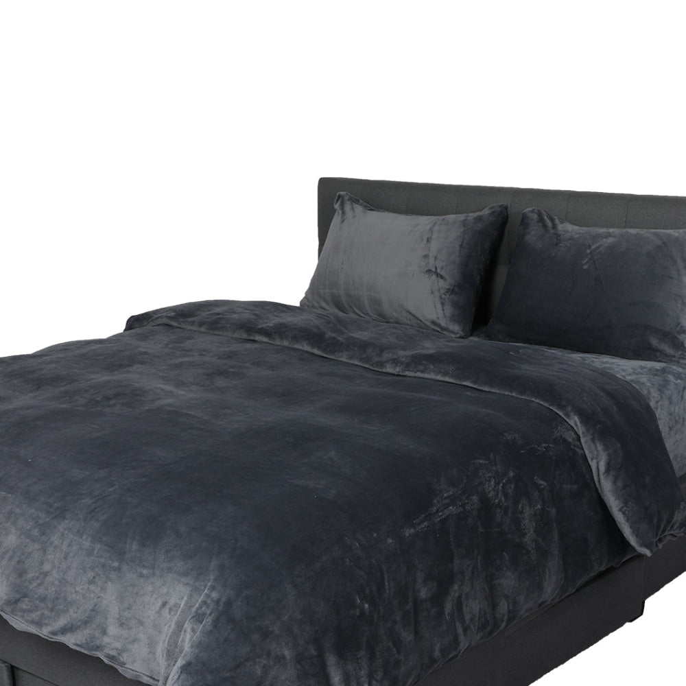 Luxury Flannel Quilt Cover with Pillowcase Dark Grey King Fast shipping On sale