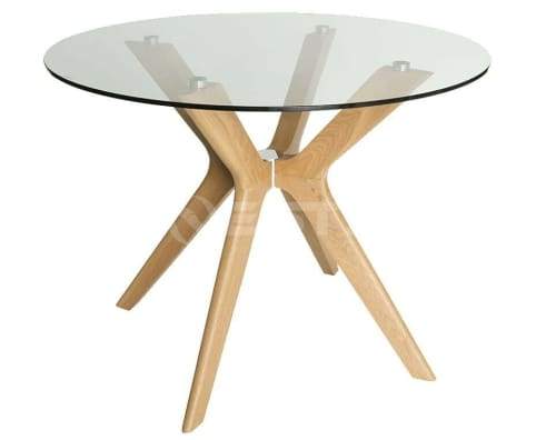 Lyn Round Glass Dining Table - 100cm - Natural Fast shipping On sale