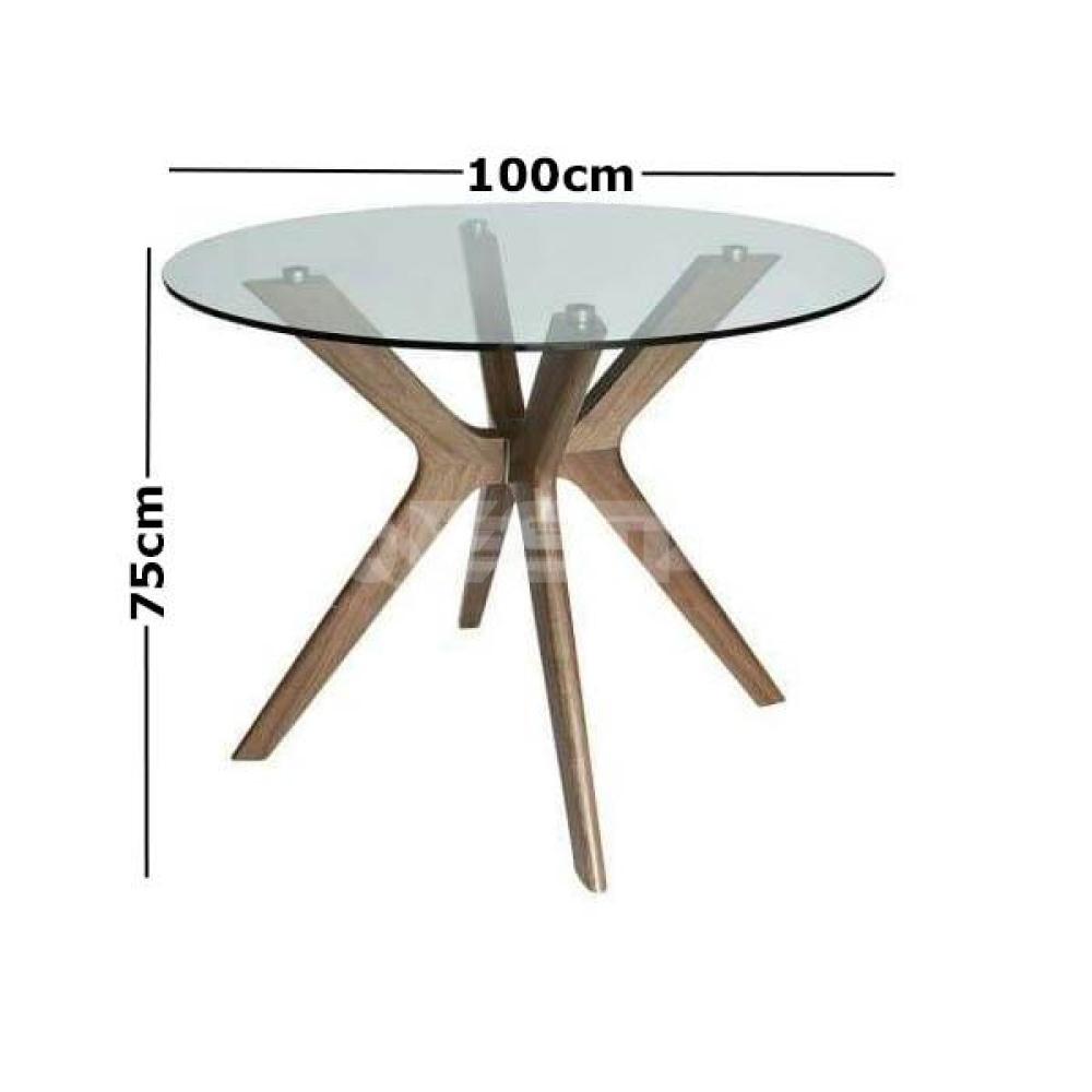 Lyn Round Glass Dining Table - 100cm Walnut Fast shipping On sale