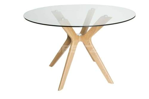 Lyn Round Glass Dining Table - 120cm - Natural Fast shipping On sale