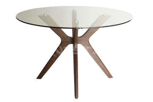Lyn Round Glass Dining Table - 120cm - Walnut Fast shipping On sale