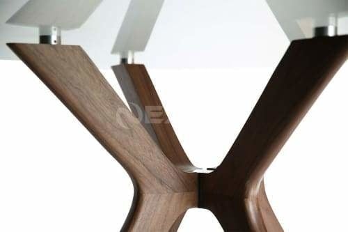 Lyn Round Glass Dining Table - 120cm - Walnut Fast shipping On sale